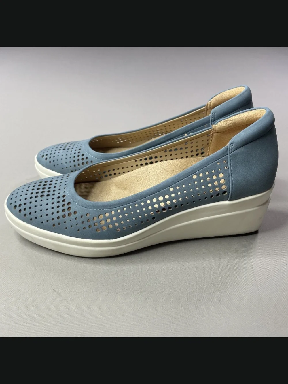 Naturalizer Shoes Womens 6 blue white suede leather sam 2 wedge heels summer